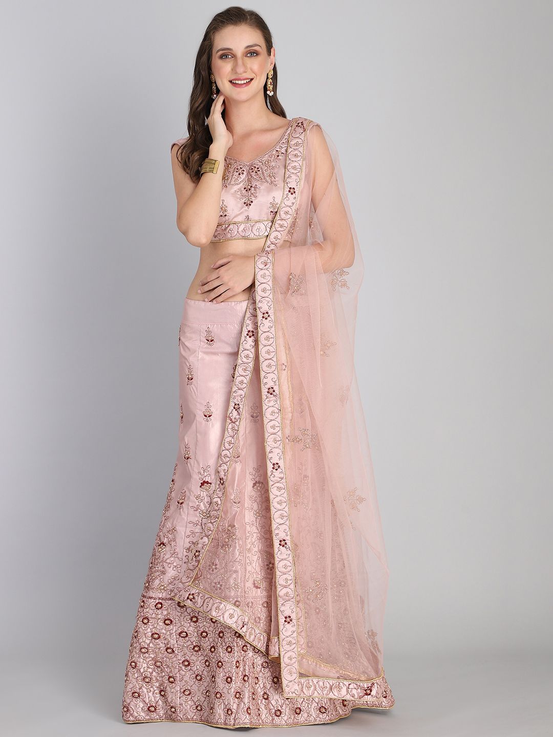 Rajesh Silk Mills Pink Embroidered Semi-Stitched Lehenga & Unstitched Blouse With Dupatta Price in India