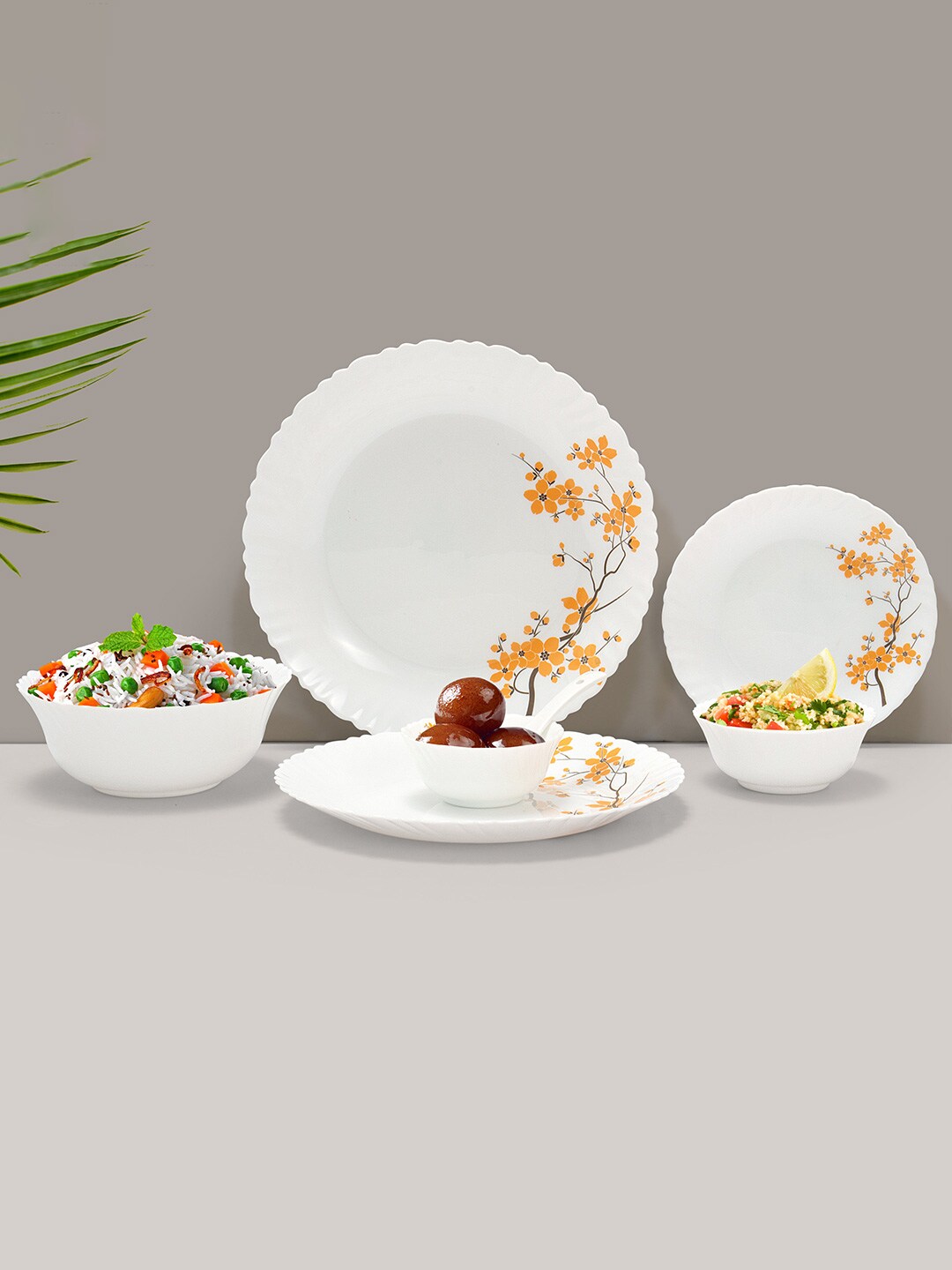 Athome by Nilkamal White & Orange Pieces Floral Stainless Steel Dinner Set Price in India