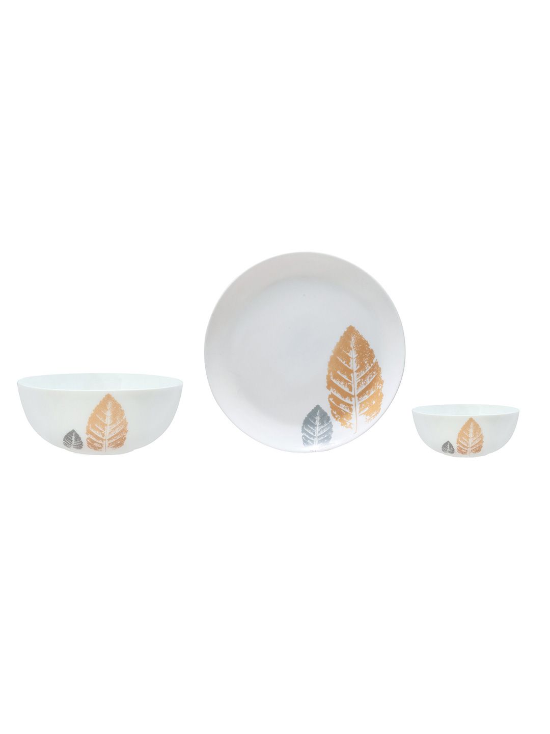 Athome by Nilkamal White & Mustard 14 Pieces Floral Stainless Steel Dinner Set Price in India