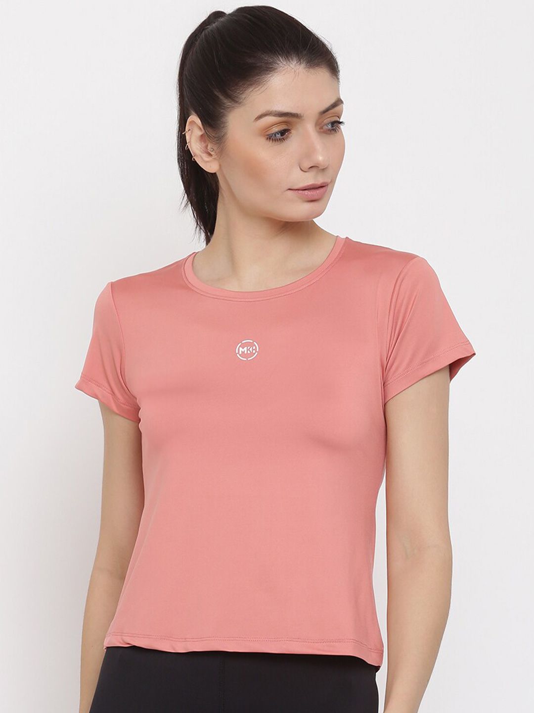 MKH Women Pink Solid Dri-FIT Running T-shirt Price in India