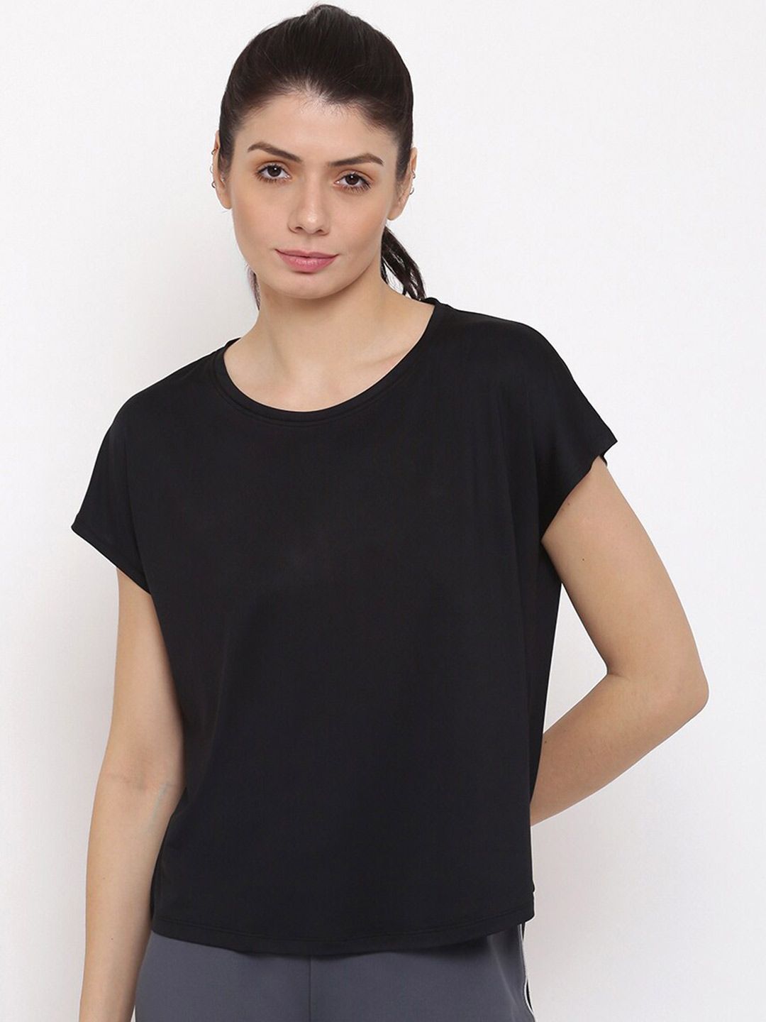 MKH Women Black Extended Sleeves Dri-FIT T-shirt Price in India