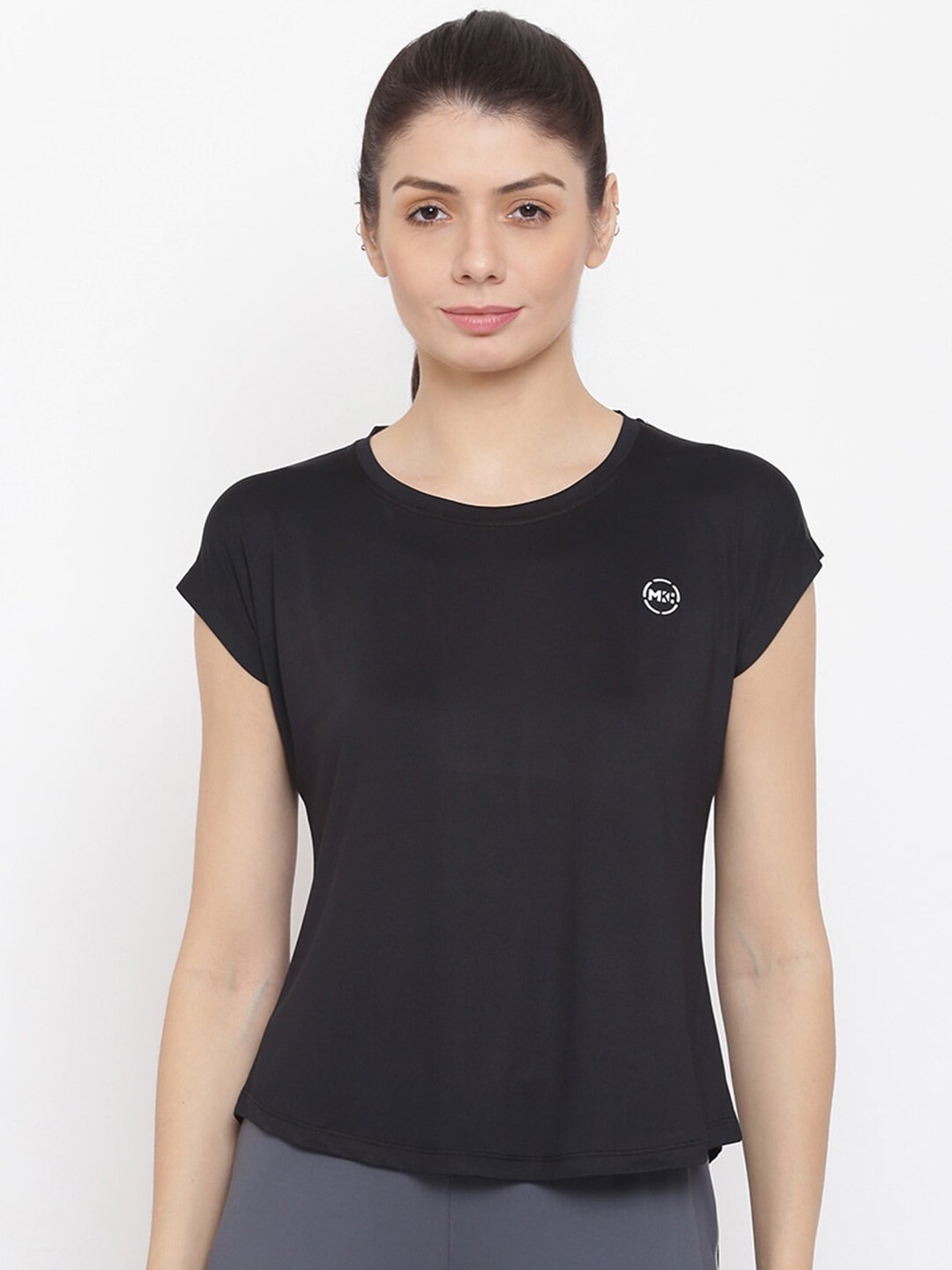 MKH Women Black Extended Sleeves Dri-FIT T-shirt Price in India