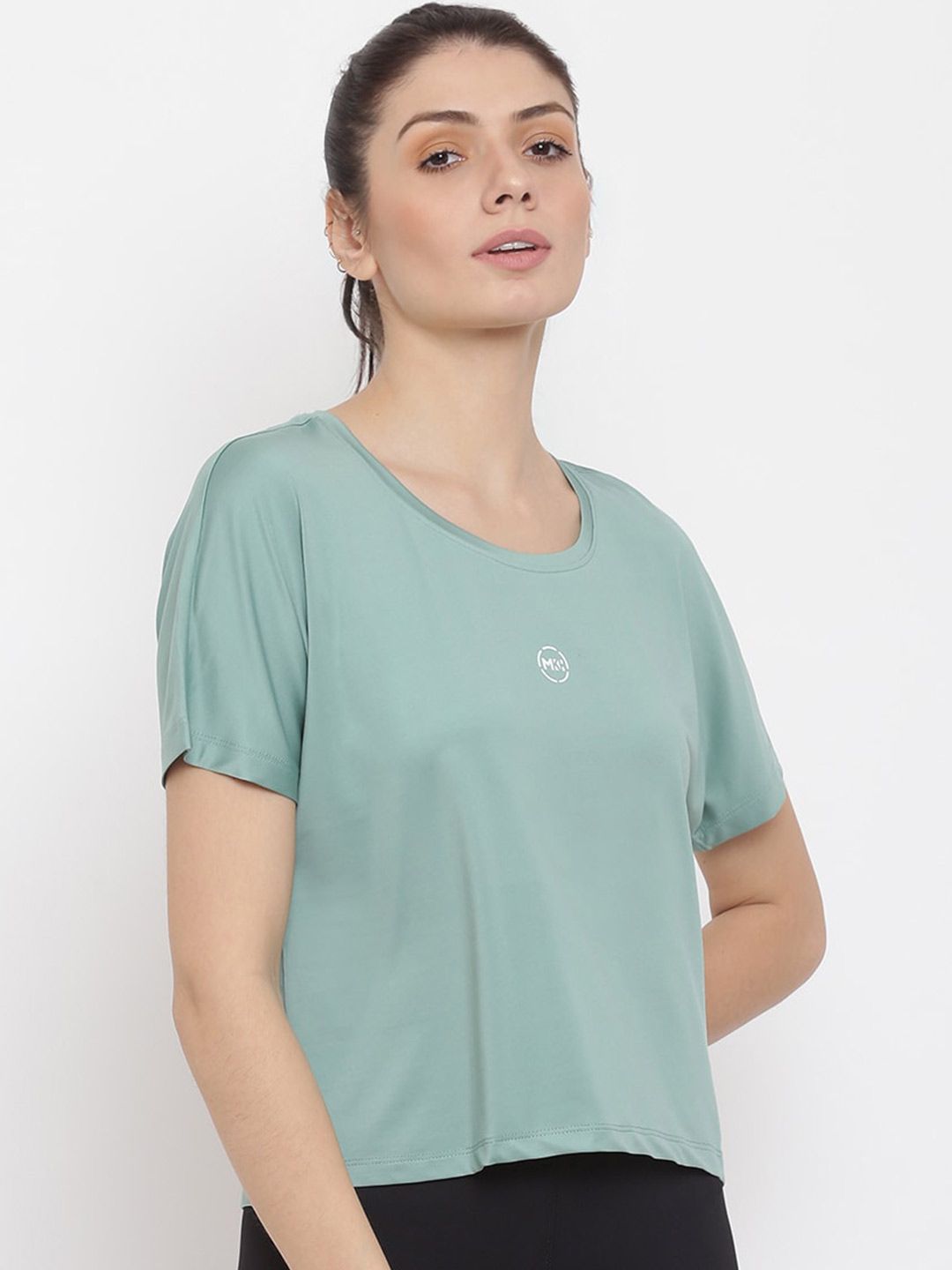 MKH Women Sage Green Extended Sleeves Dri-FIT Running T-shirt Price in India