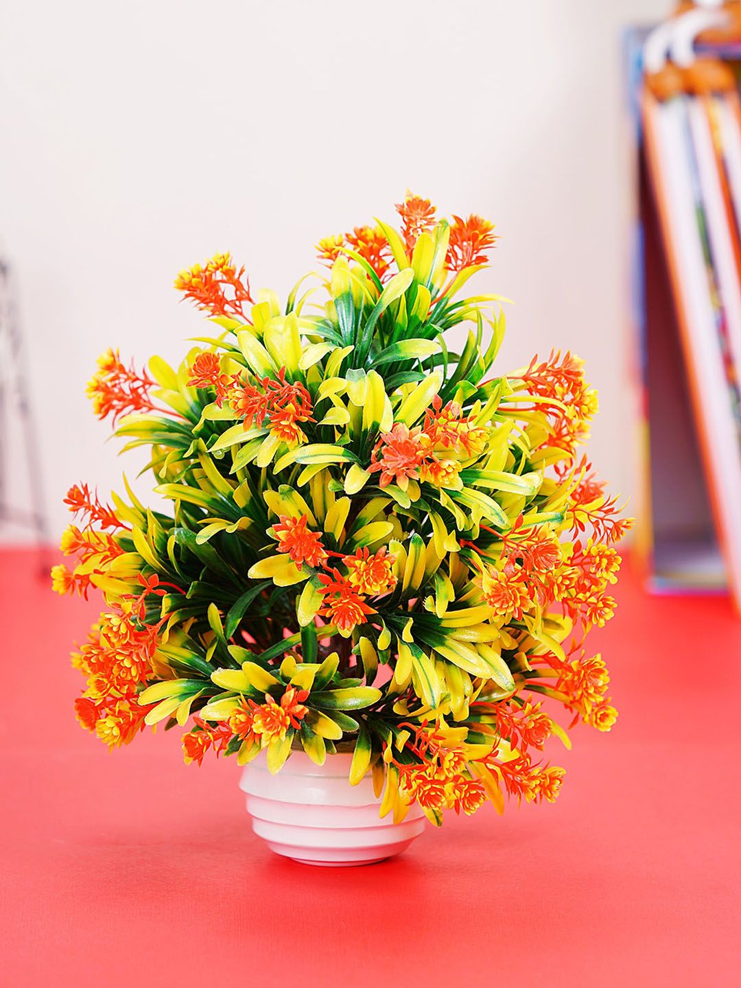Dekorly Artificial Orange-Yellow Wild Bonsai Plants With Vintage Pot for Home Decor Price in India