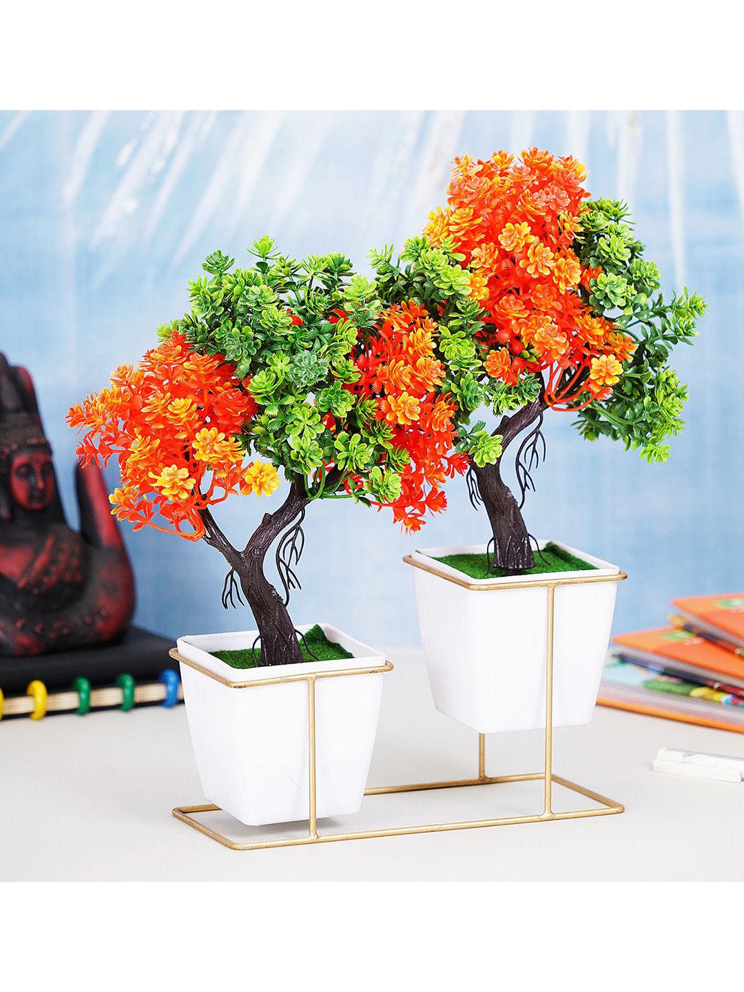 Dekorly Set of 2 Artificial Wild Bonsai Plants With Pot and Metal Stand for Home Decor and Gifting Price in India