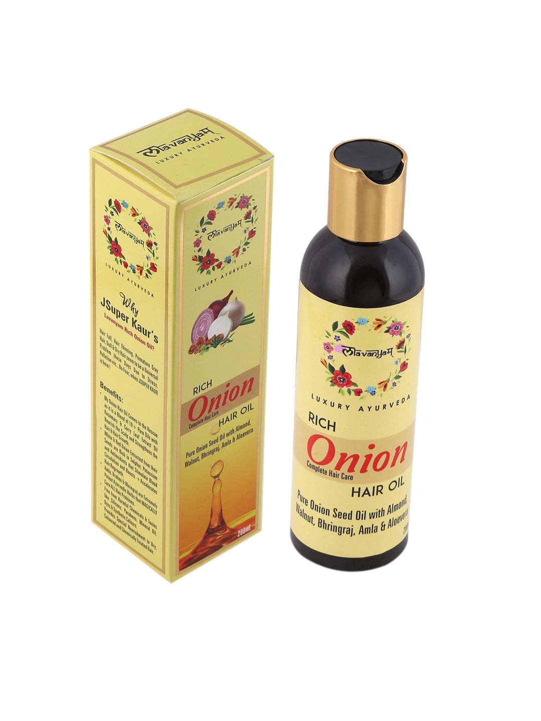 LAVANYAM LUXURY AYURVEDA Rich Onion Hair Oil with Almond & Bhringraj - 200ml Price in India