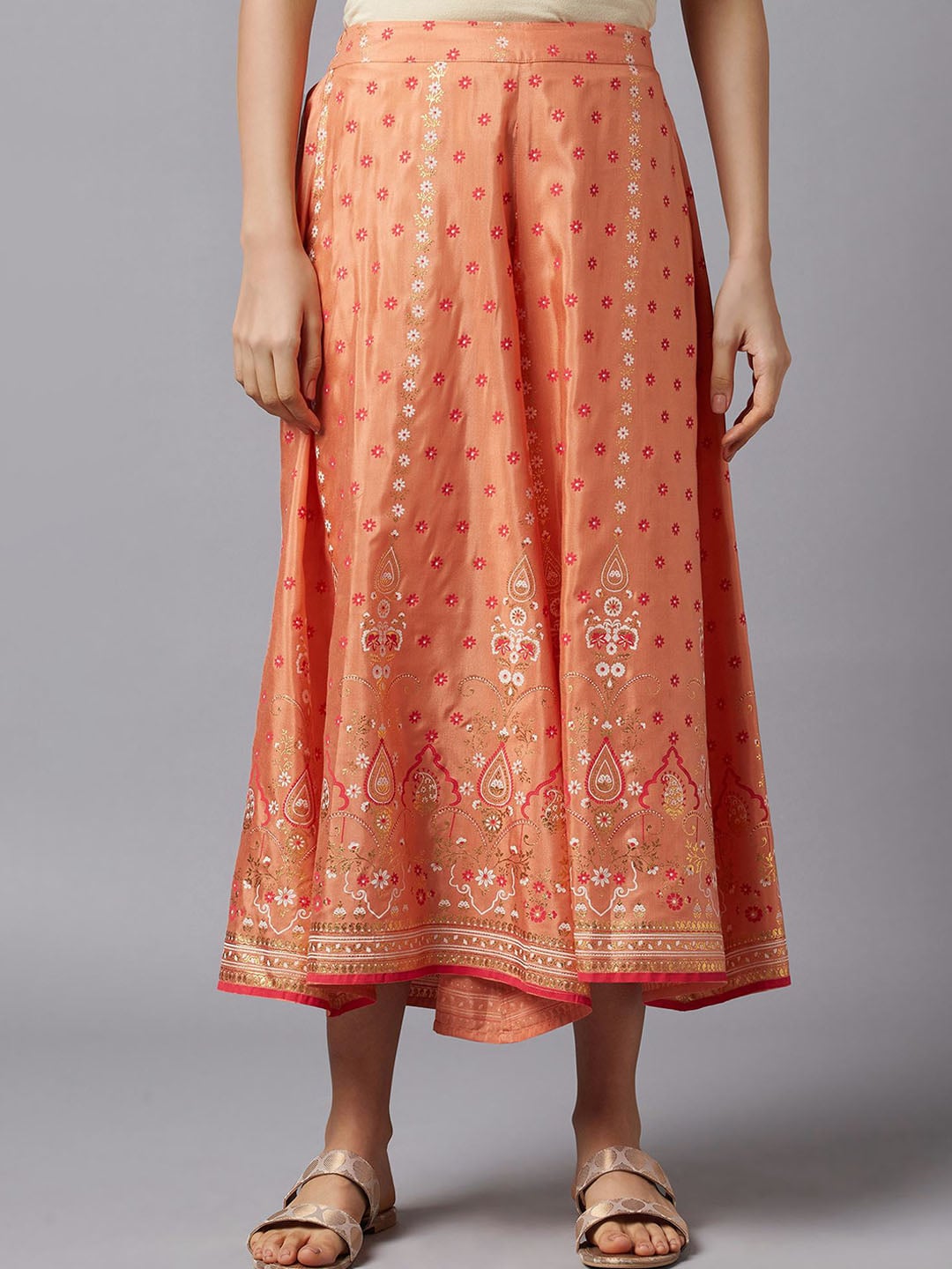 AURELIA Women Orange Ethnic Motifs Printed Loose Fit Pleated Culottes Trousers Price in India