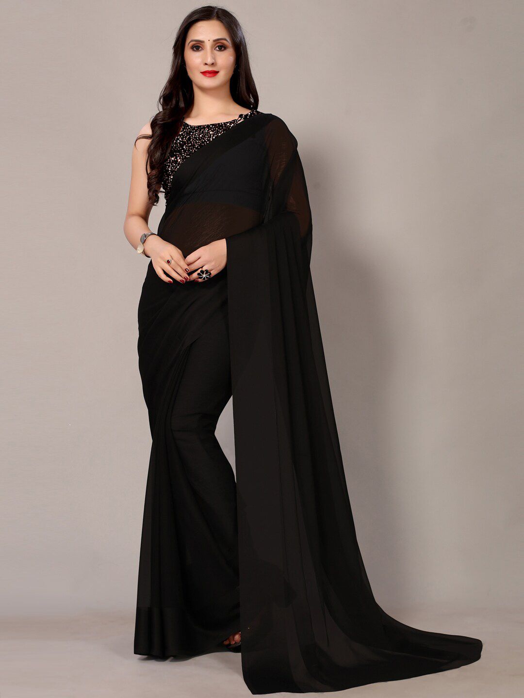 HRITIKA Black Sequinned Saree
