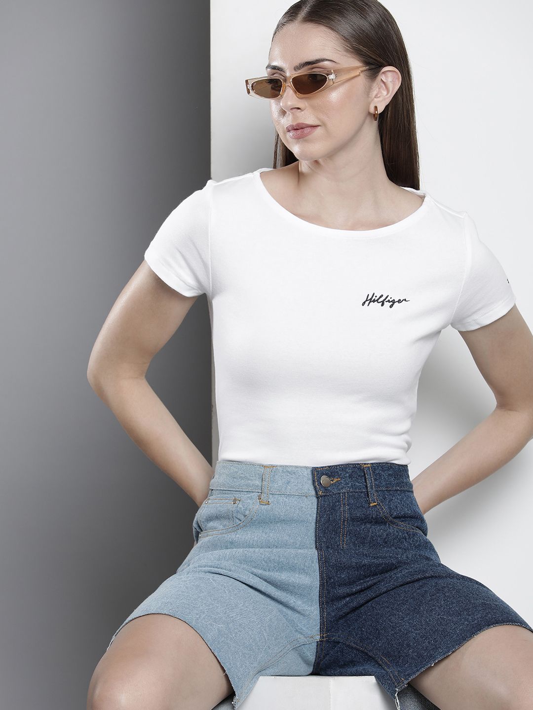 Tommy Hilfiger Women Solid Pure Cotton T-shirt Price in India