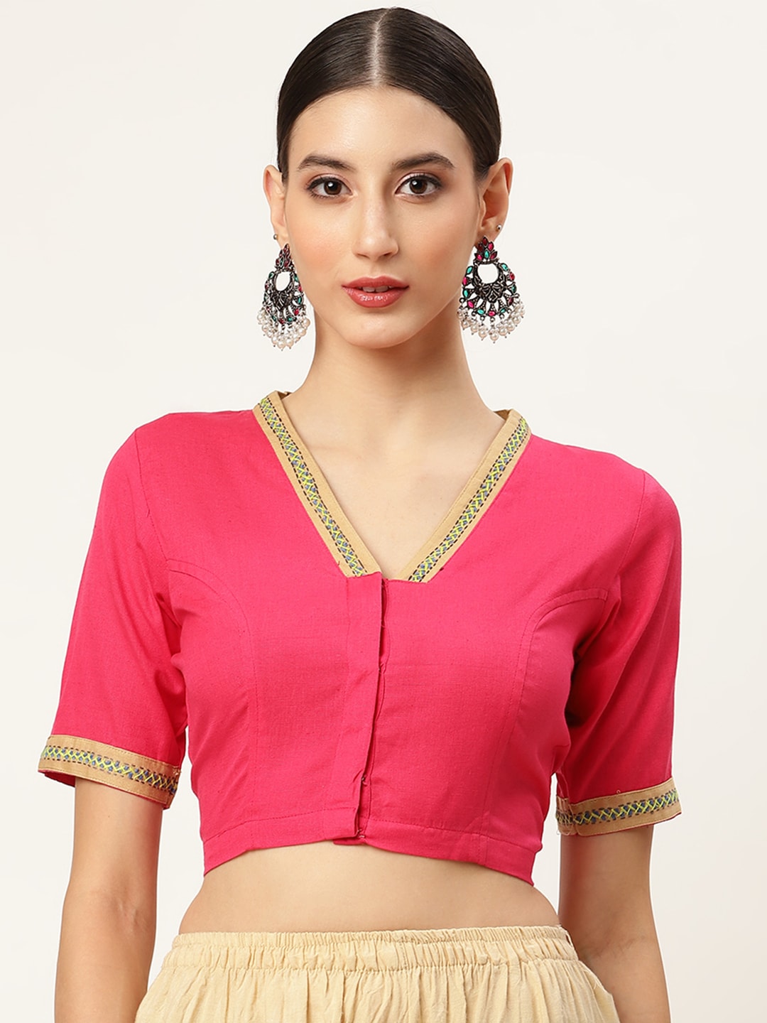 Molcha Pink Solid Padded Saree Blouse Price in India
