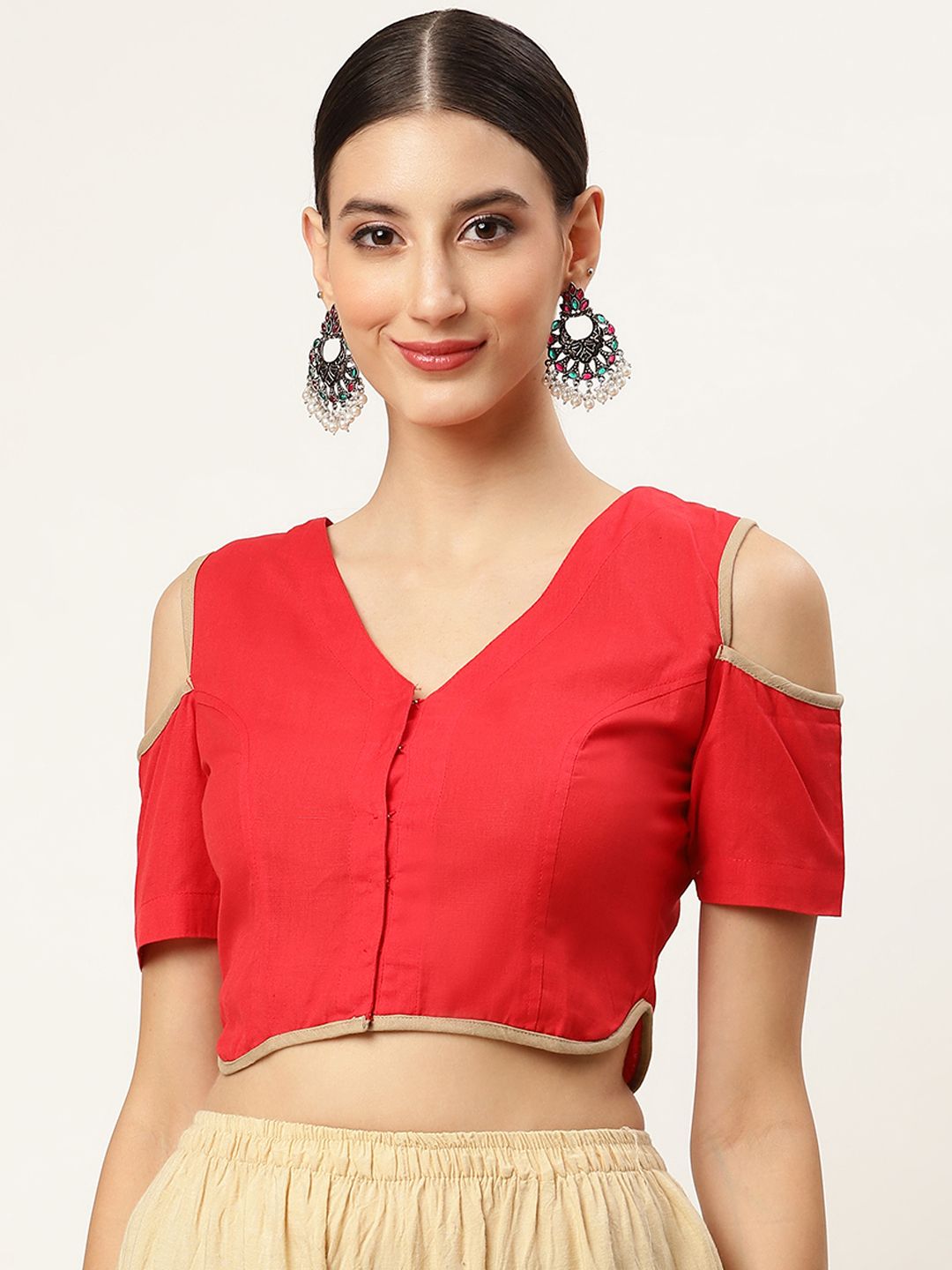 Molcha Red Solid Padded Saree Blouse Price in India