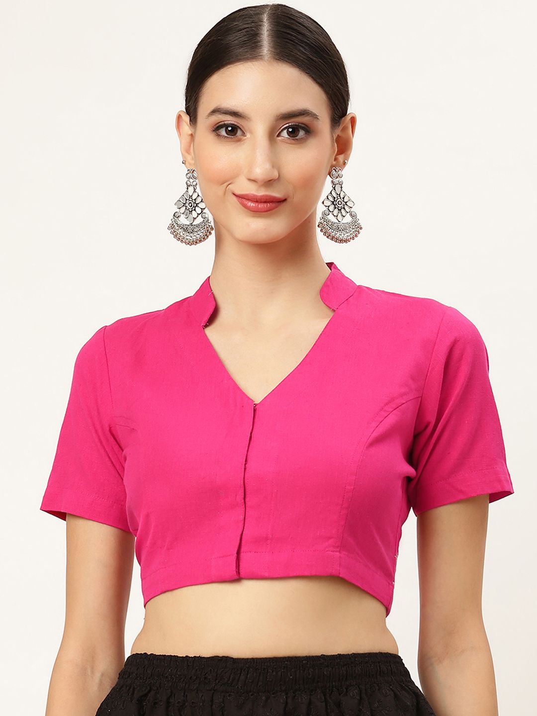 Molcha Pink Embroidered Front Open Cotton Blouse Price in India