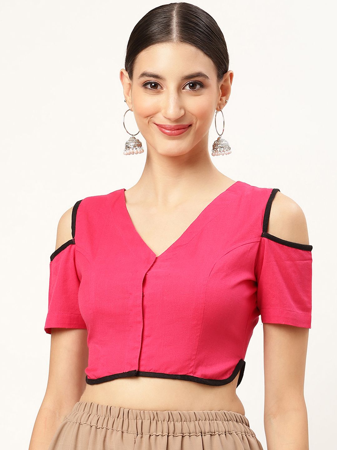 Molcha Fuchsia Solid Padded Saree Blouse Price in India