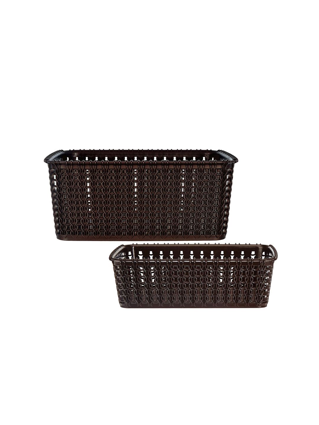 Kuber Industries Set of 2 Brown Textured Plastic Basket Price in India