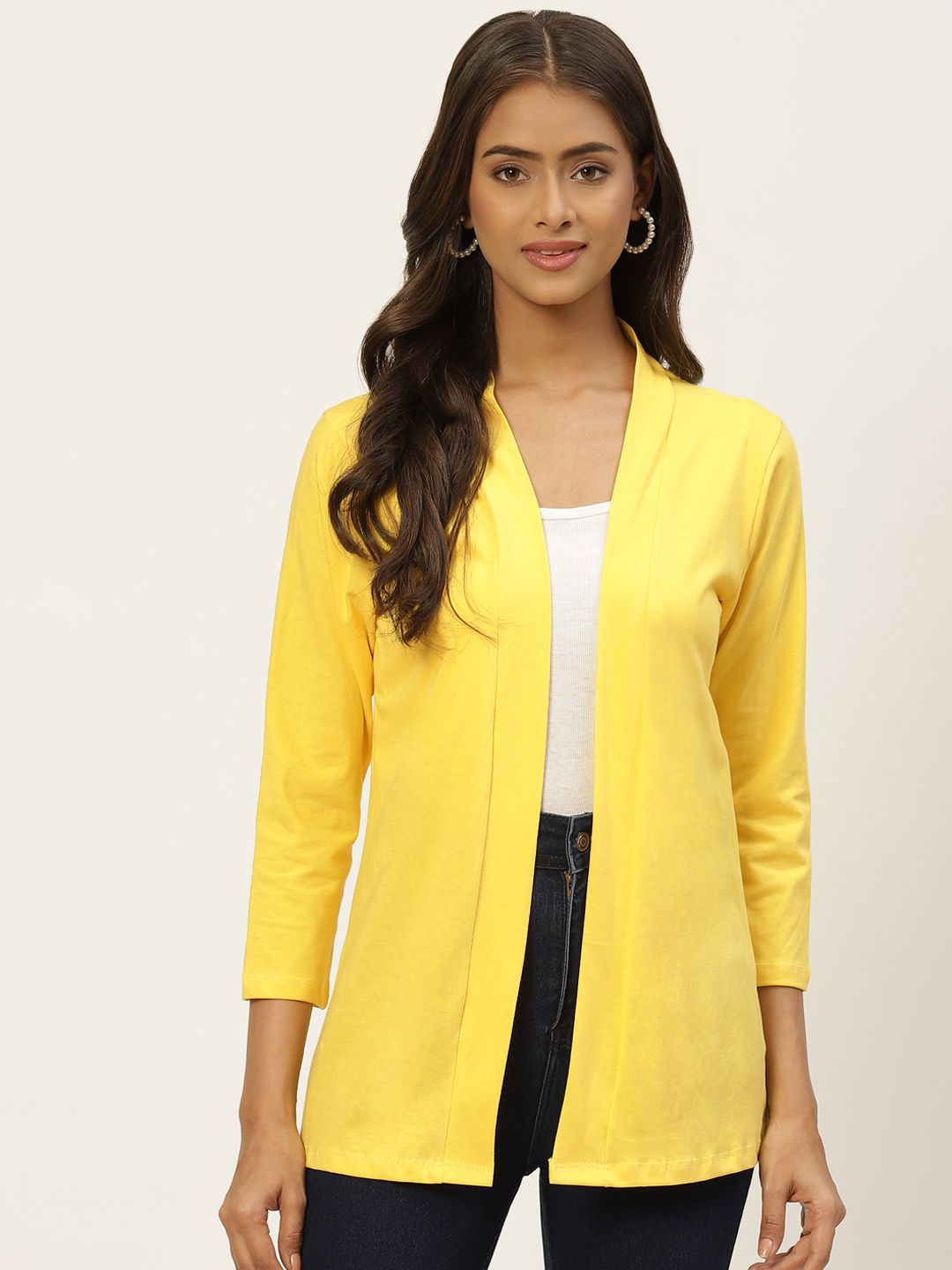 WISSTLER Women Yellow Solid Pure Cotton Shrug Price in India