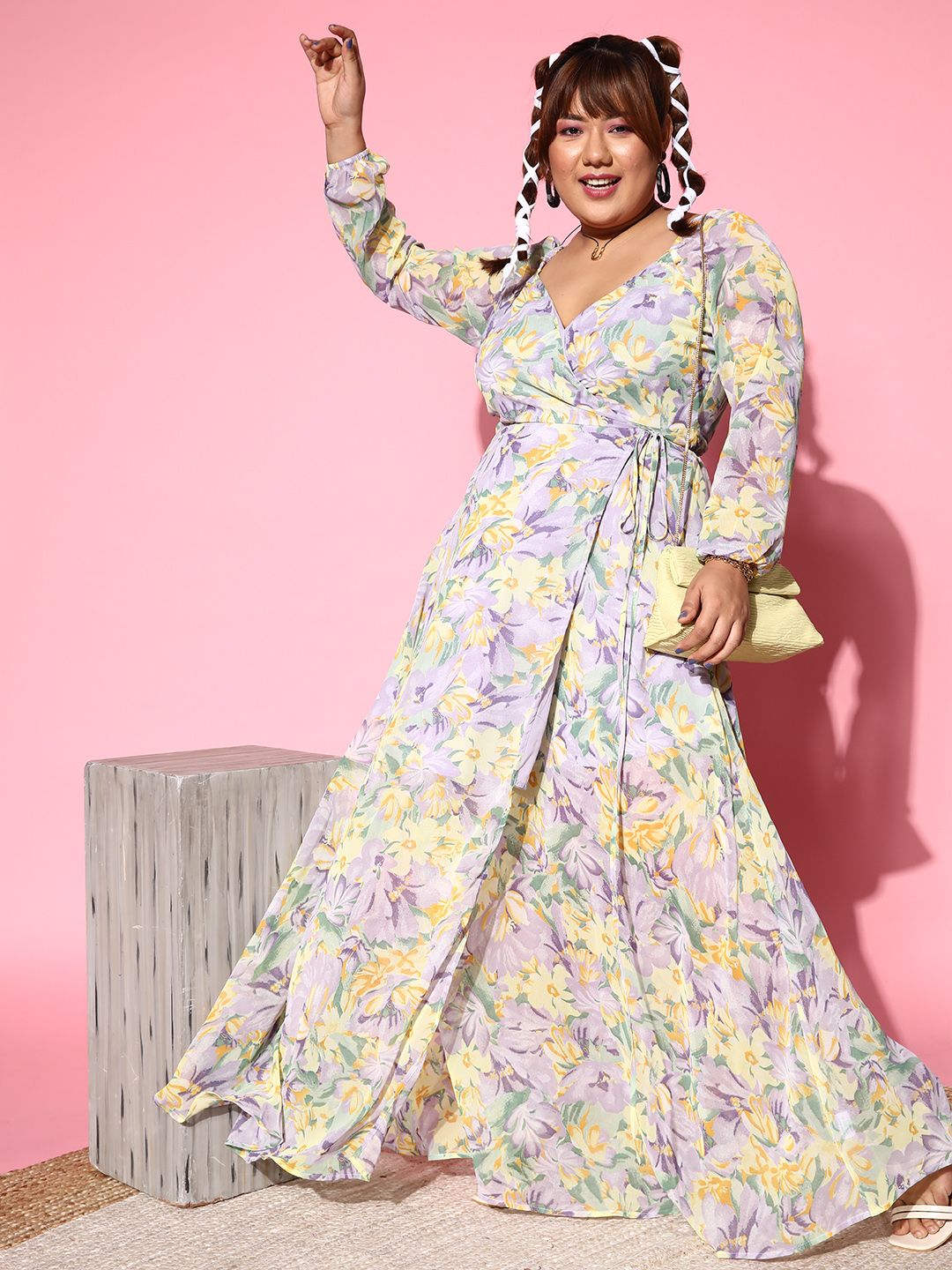Berrylush Curve Women Dress Lavender Floral Wrap it Up Dress Price in India