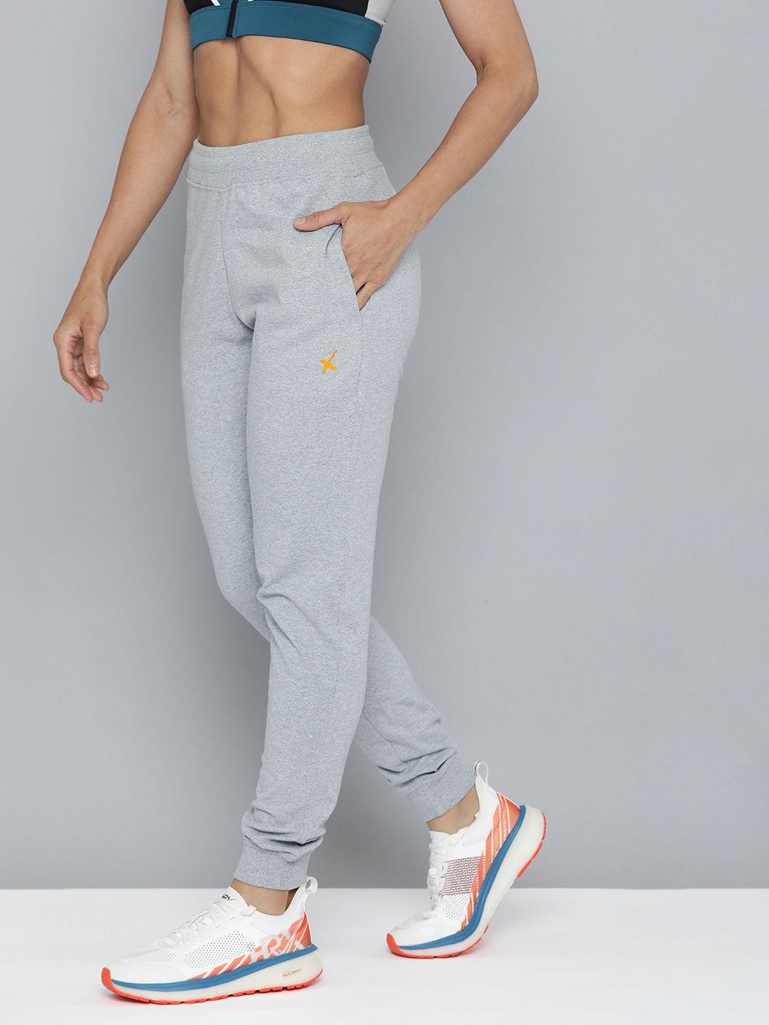 HRX by Hrithik Roshan Women Grey Melange Solid Joggers Price in India