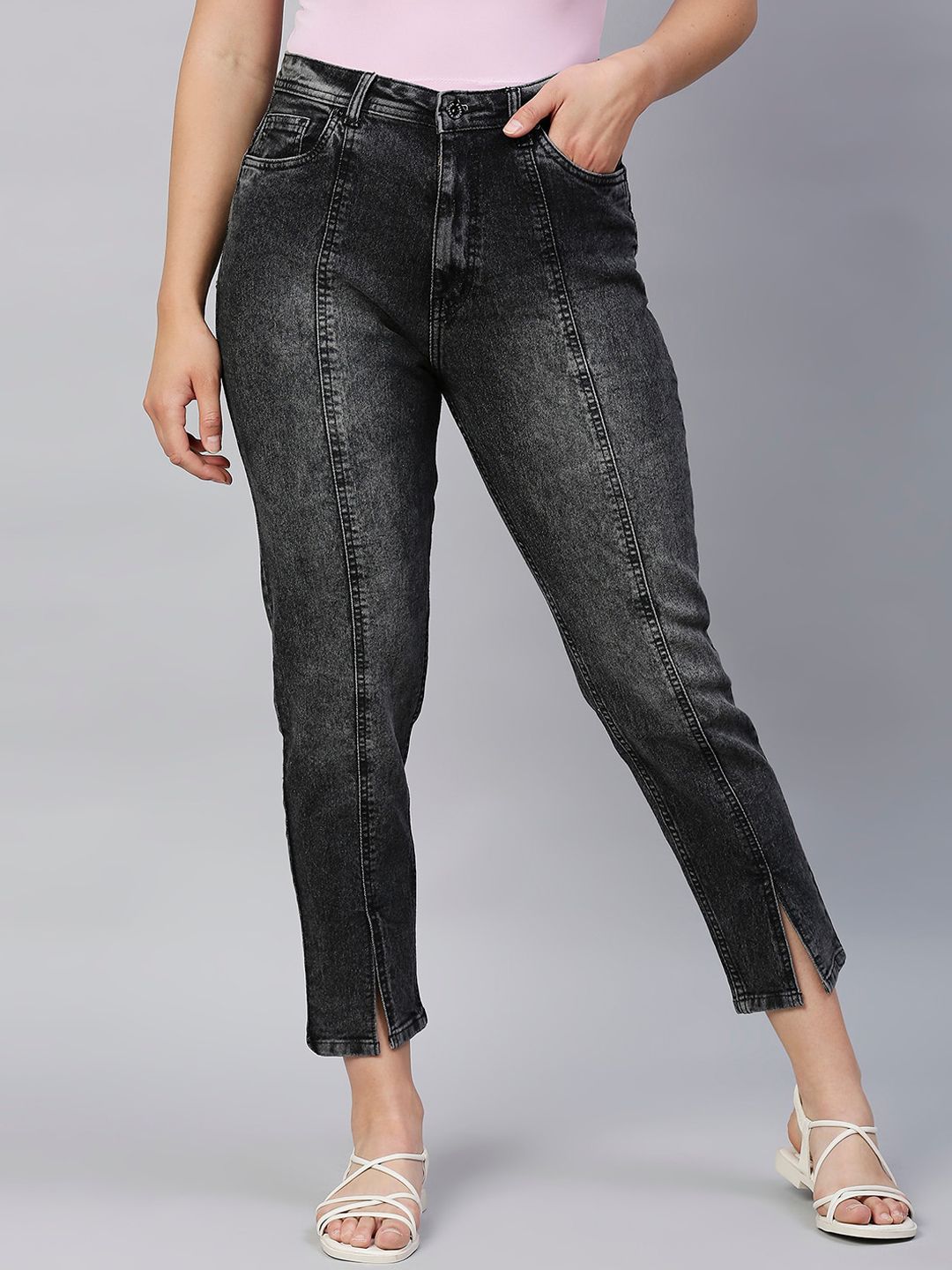 High Star Women Black High-Rise Heavy Fade Stretchable Jeans Price in India