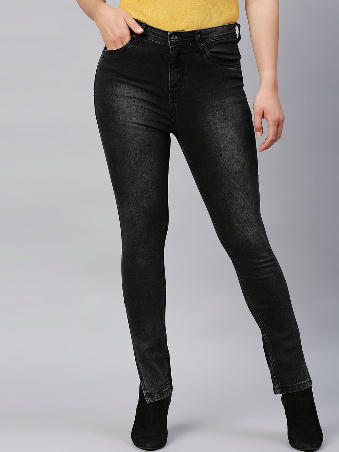 High Star Women Black Slim Fit High-Rise Light Fade Stretchable Jeans Price in India