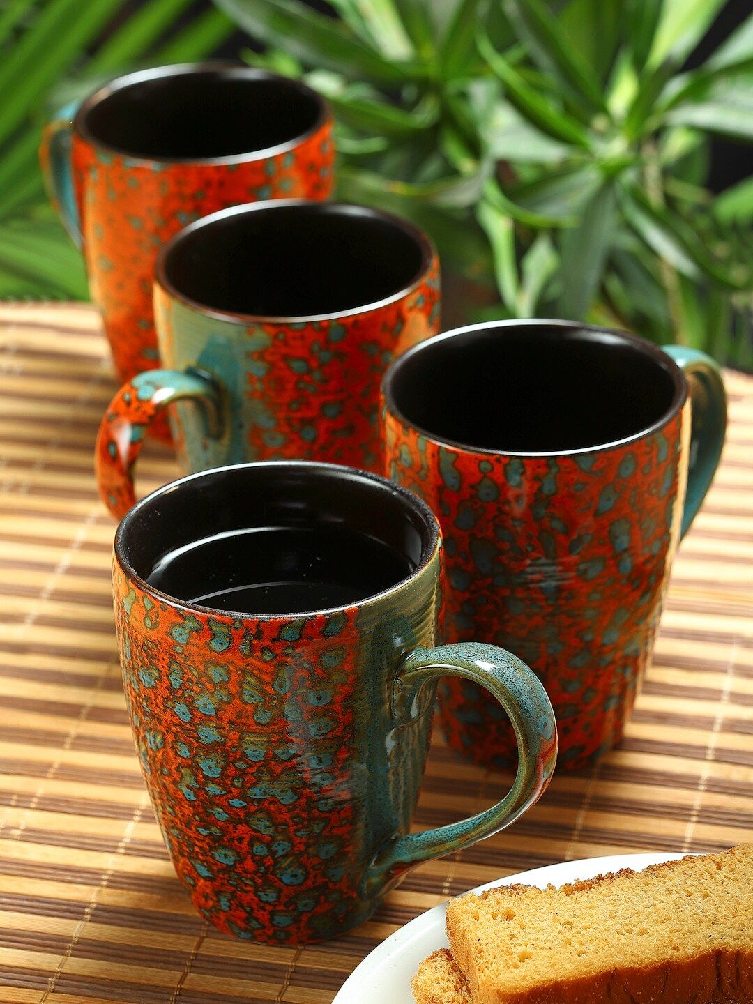 Arrabi Red & Green Textured Ceramic Glossy Mugs Set of Cups and Mugs Price in India