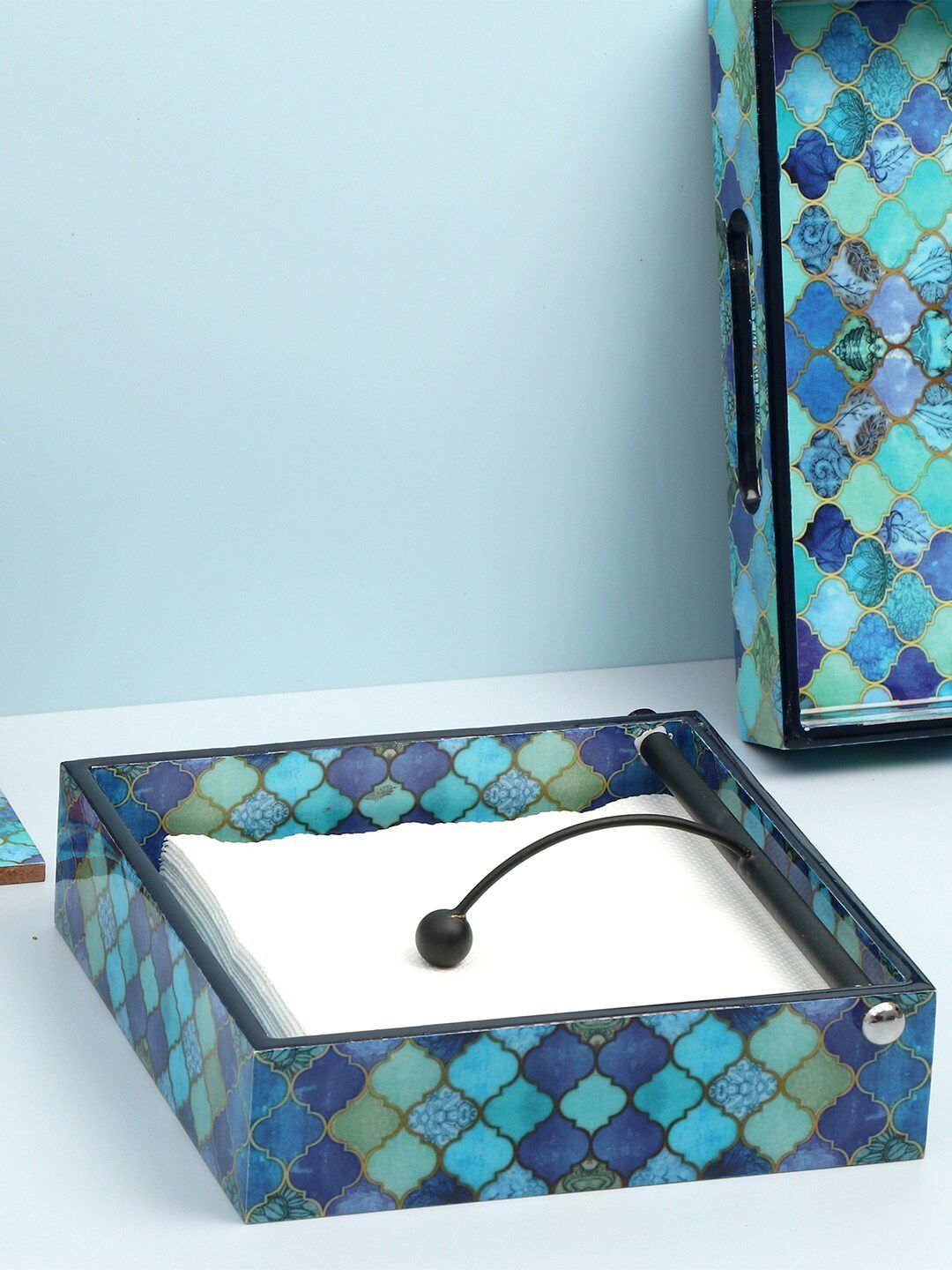 DULI Blue Printed Wood Tissue Box Holder Price in India