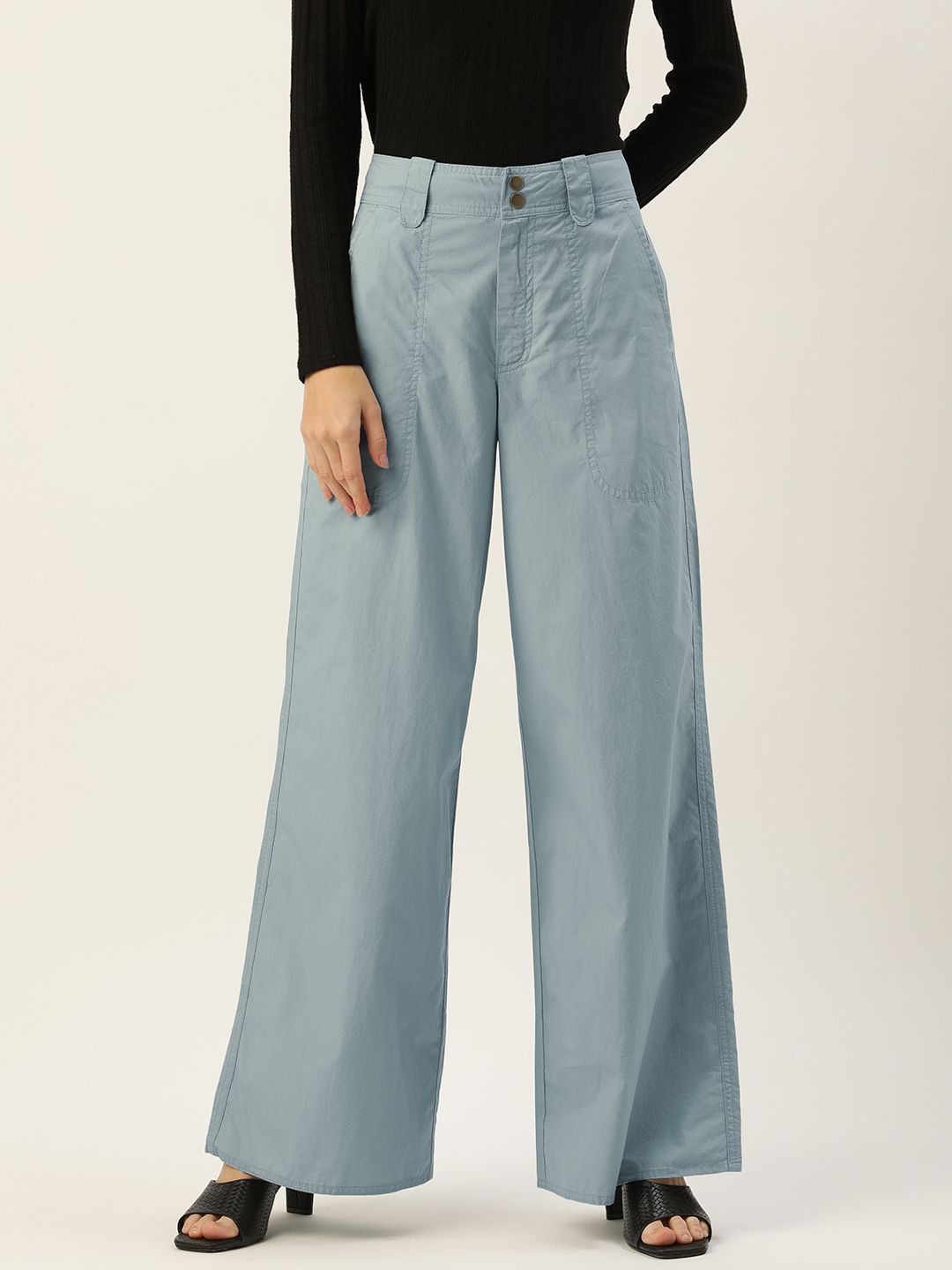 FOREVER 21 Women Blue Pure Cotton Parallel Trousers Price in India