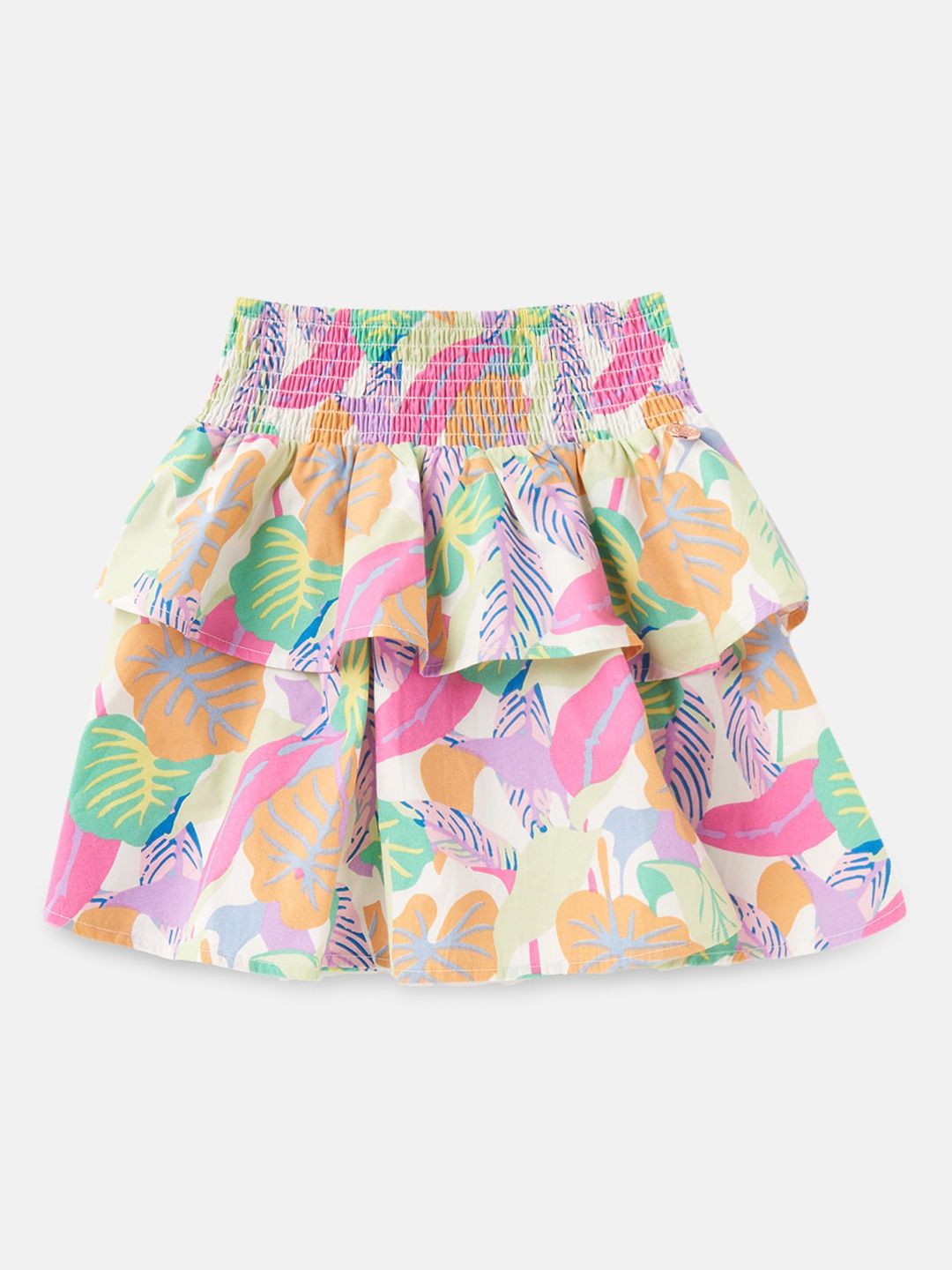 Angel & Rocket Girls White & Pink Tropical Printed Knee-Length Flared Skirts