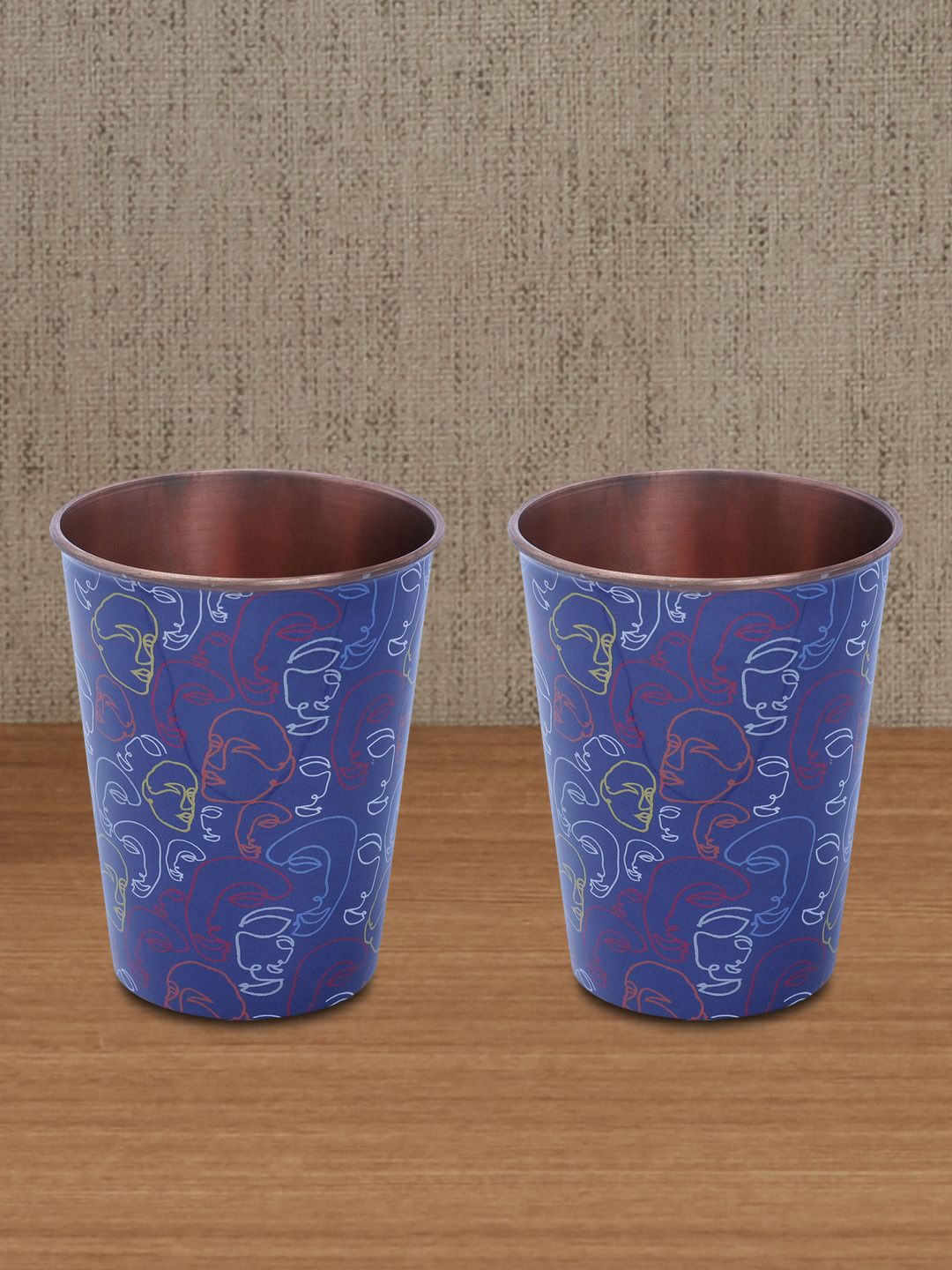 HomeTown Set of 2 Blue Printed Copper Water Glasses Price in India