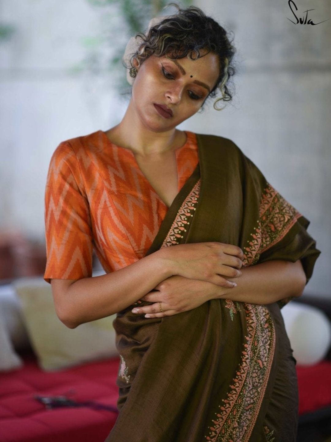 Suta Women Orange Silk Saree Blouse Price in India