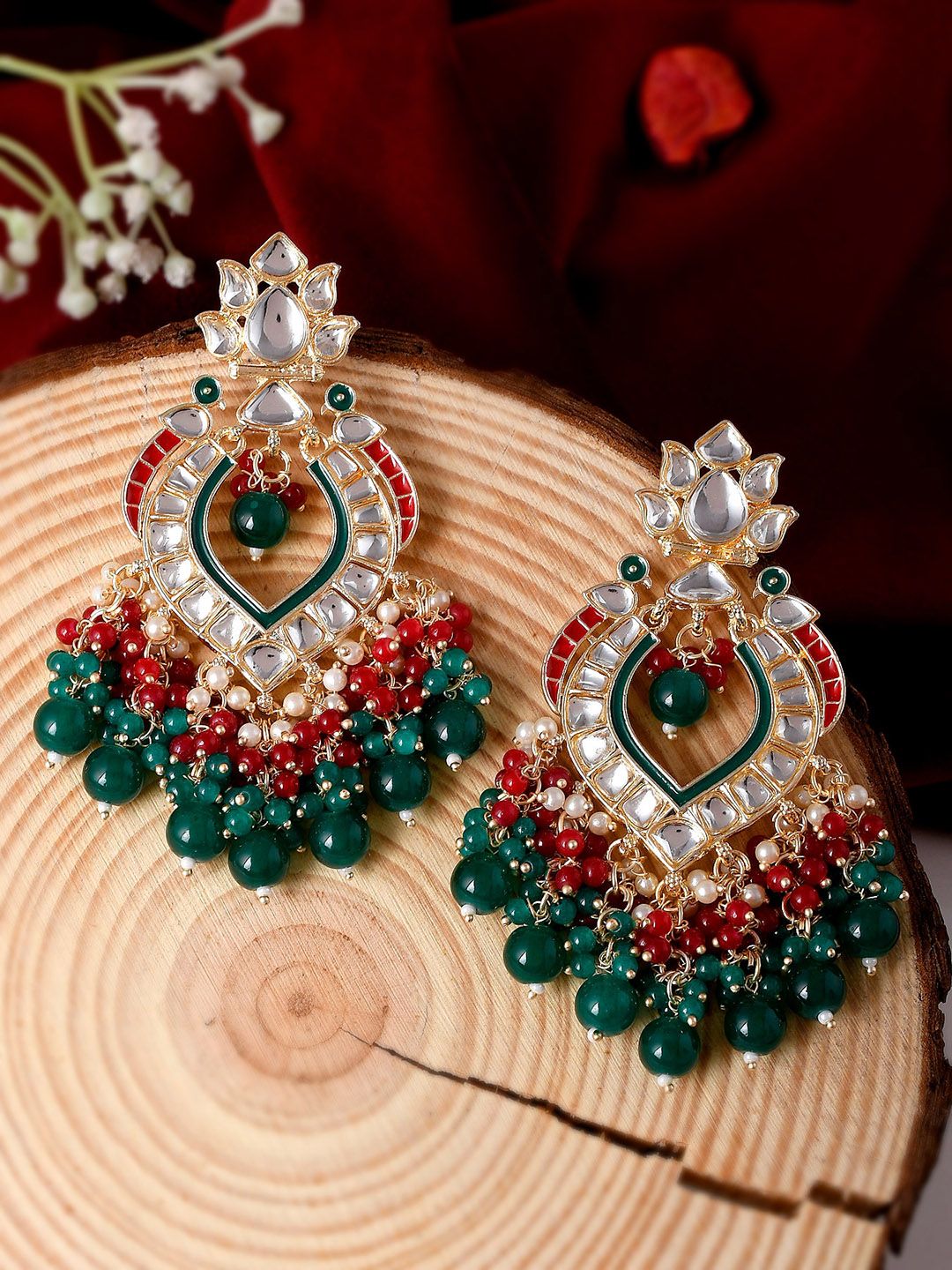 Shoshaa Green Gold -Plated Classic Chandbalis Earrings Price in India