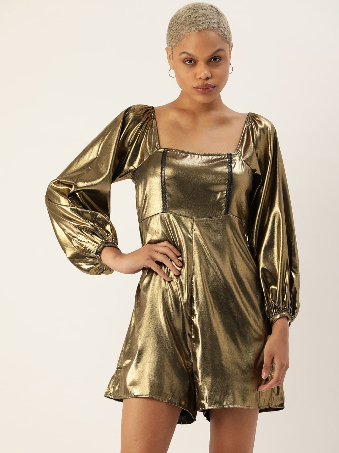 FOREVER 21 Gold-Toned Smocked Jumpsuit Price in India