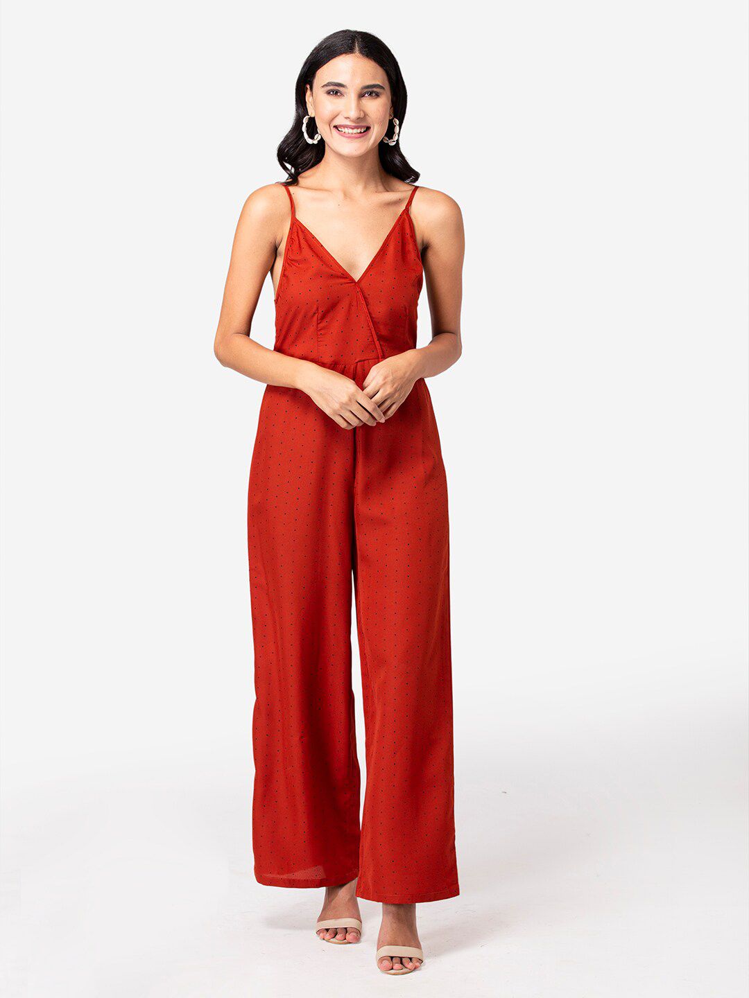 YEROS Rust Printed Basic Jumpsuit Price in India