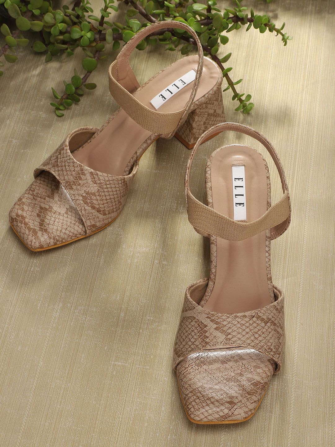 ELLE Women Beige Textured Block Sandals Price in India