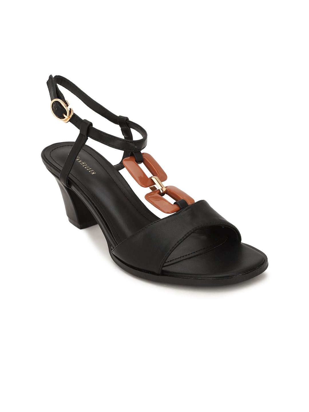 Van Heusen Woman Black PU Block Heels with Buckles Price in India