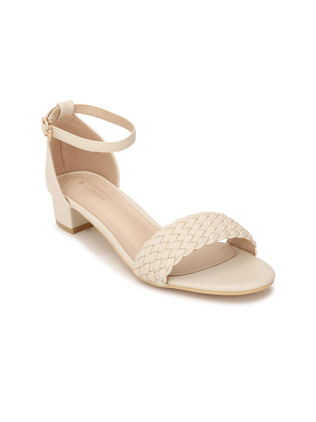 Van Heusen Woman Cream-Coloured PU Block Sandals with Buckles Price in India