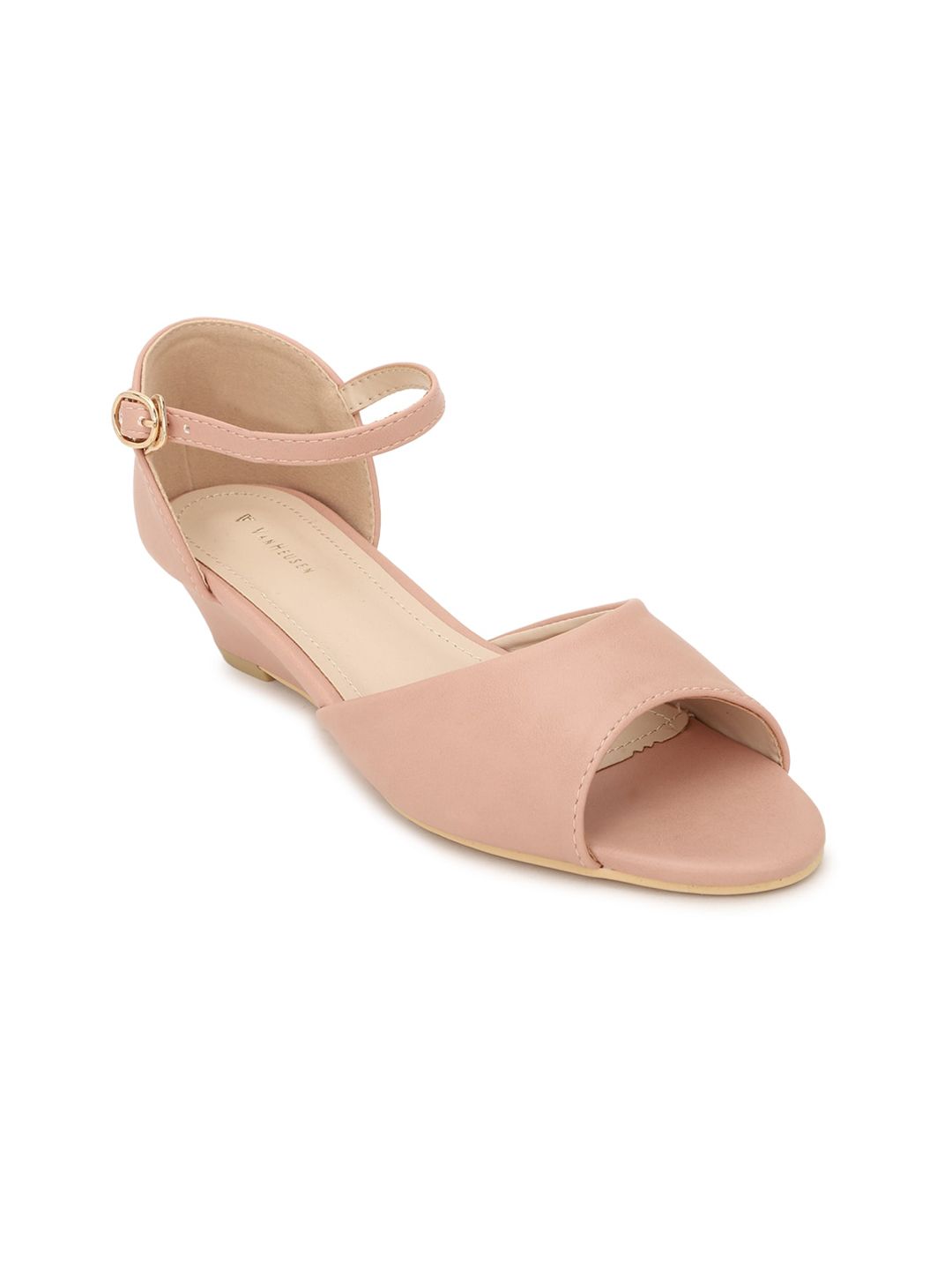 Van Heusen Woman Pink PU Wedge Sandals with Buckles Price in India