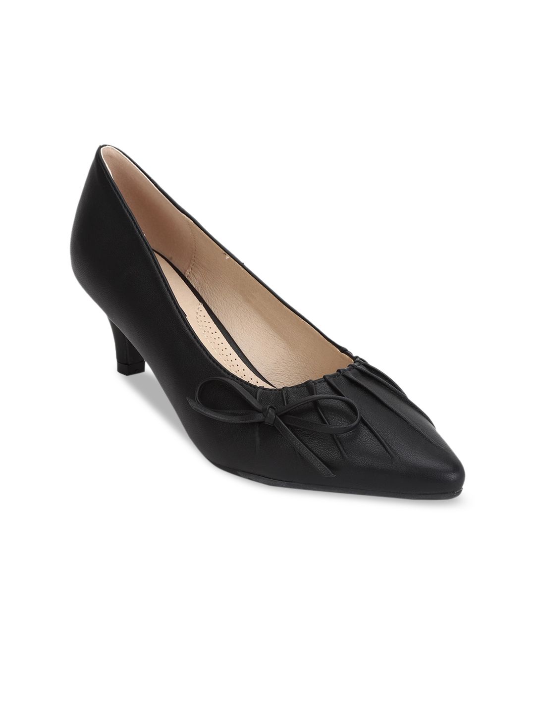 Van Heusen Woman Black PU Kitten Pumps with Bows Price in India