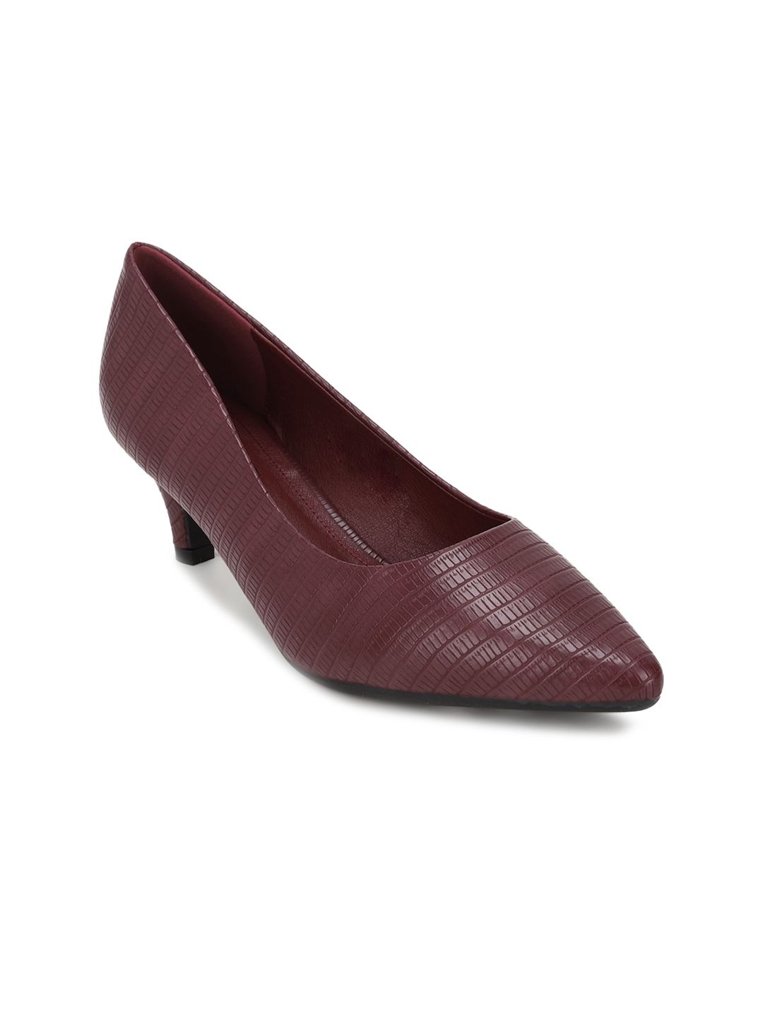 Van Heusen Woman Maroon Textured Kitten Pumps Price in India