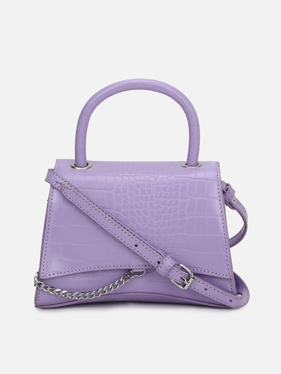 FOREVER 21 Purple Textured PU Structured Handheld Bag Price in India