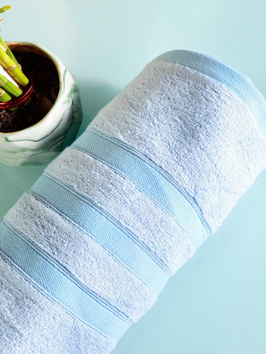 Divine Casa Blue Solid Cotton Bath Towel Price in India