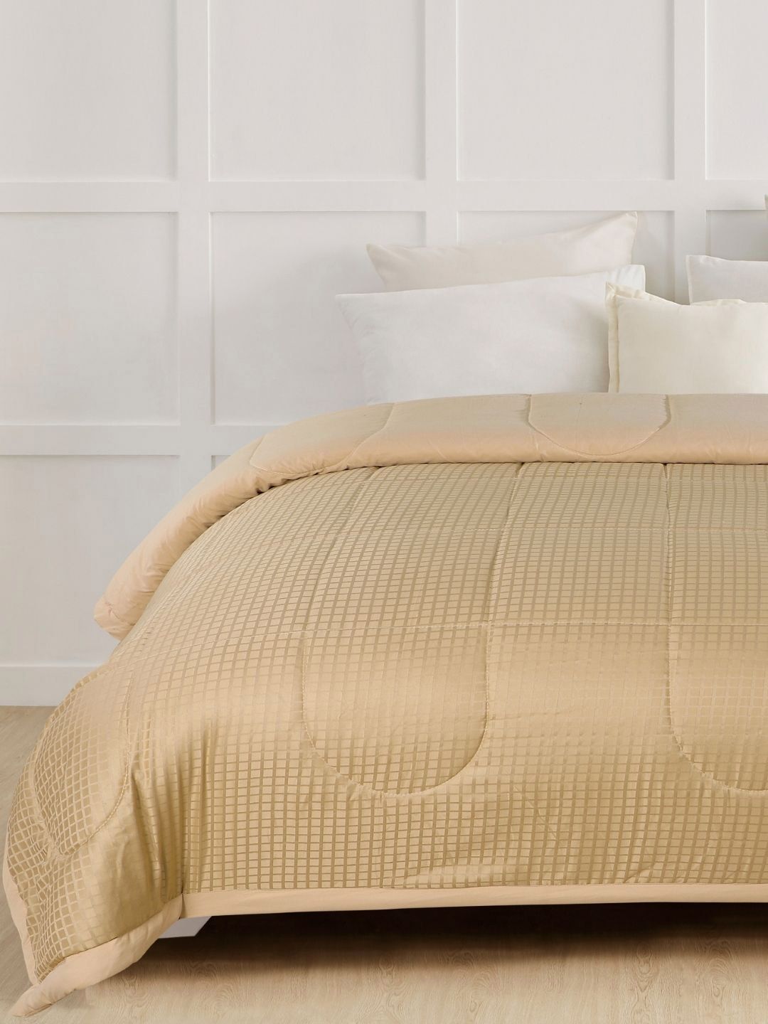 A Homes Grace Beige Checked Microfiber AC Room 120 GSM Double Bed Comforter Price in India