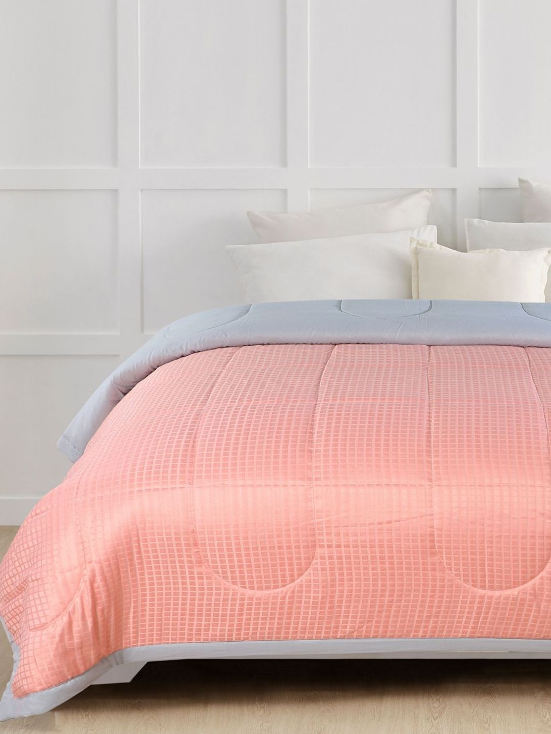 A Homes Grace Peach-Coloured & Grey Microfiber AC Room 120 GSM Double Bed Comforter Price in India