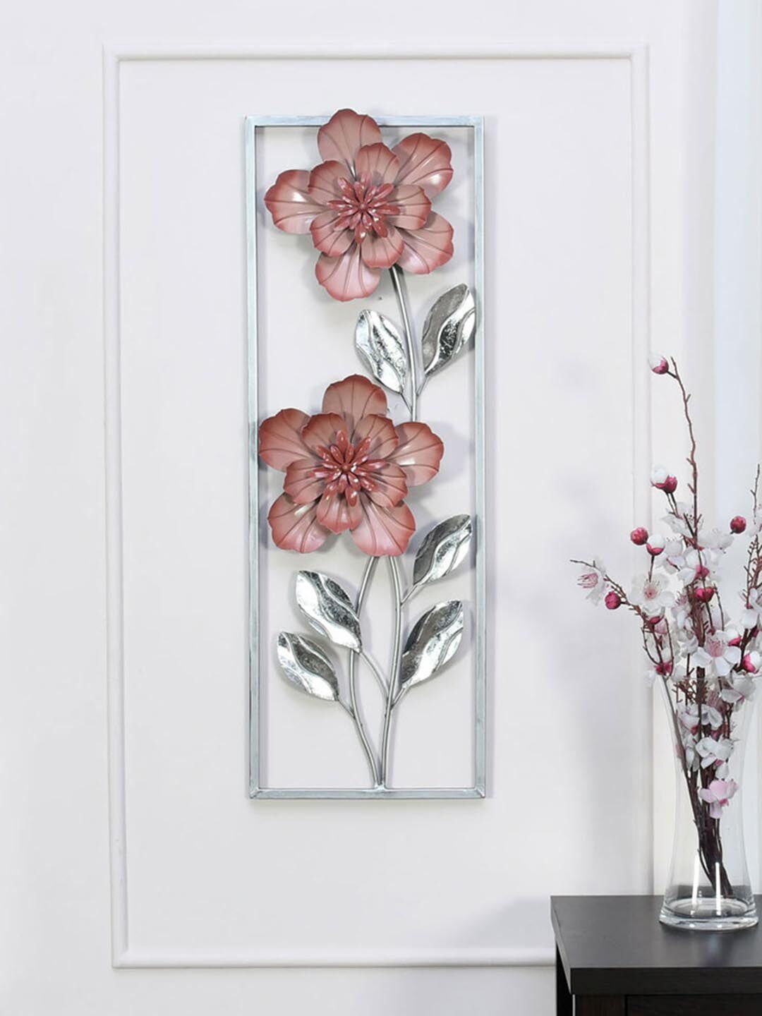Athome by Nilkamal Onion-Pink & Silver-Toned Floral Panel Wall Decor Price in India