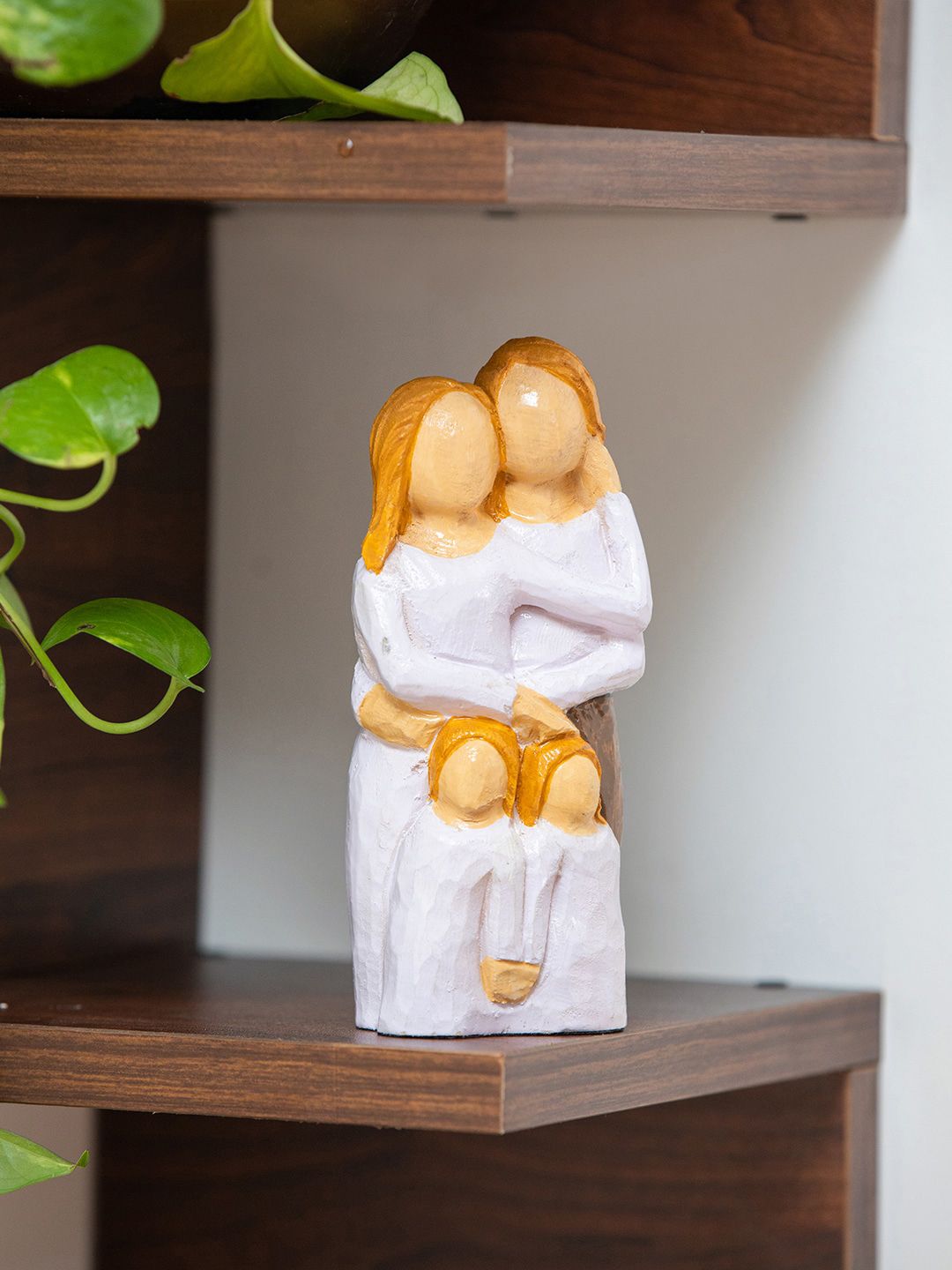 ExclusiveLane White & Brown Familyhood Memories Wooden Figurine Showpieces Price in India