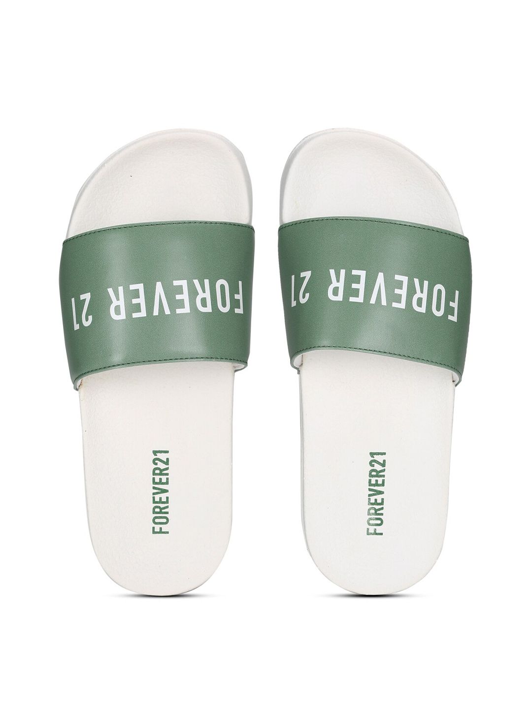 FOREVER 21 Women White & Green Printed Sliders Price in India