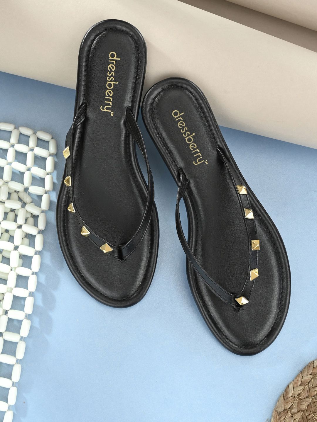 DressBerry Women Black Open Toe Patterned Flats Price in India
