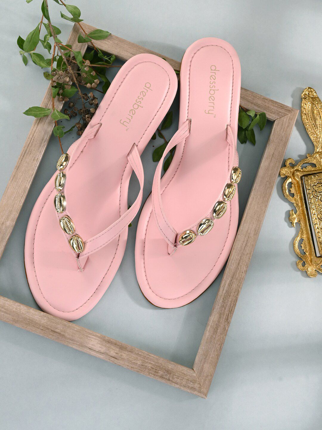 DressBerry Women Pink Embellished Open Toe Flats Price in India