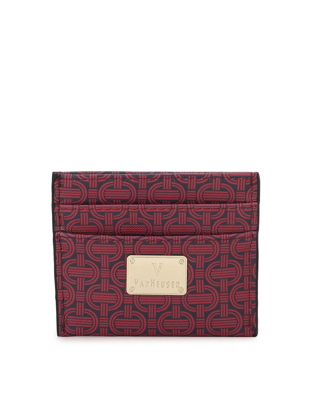 Van Heusen Woman Women Maroon & Black Geometric Printed PU Card Holder Price in India