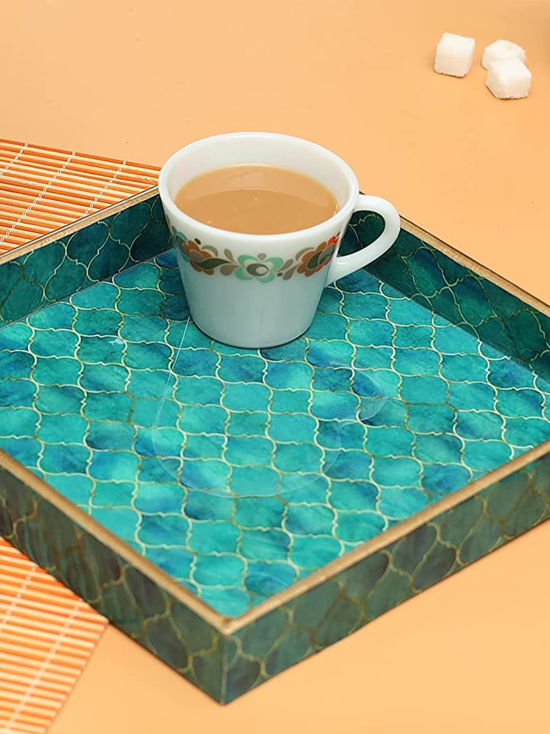 DULI Teal Printed Serving Tray Price in India