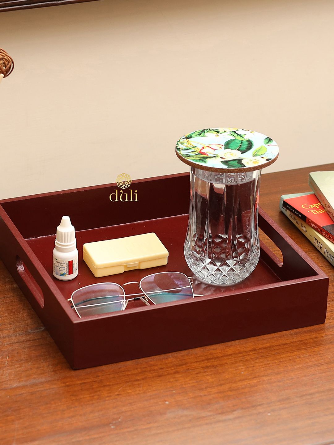 DULI Maroon Solid Wooden Tray Price in India